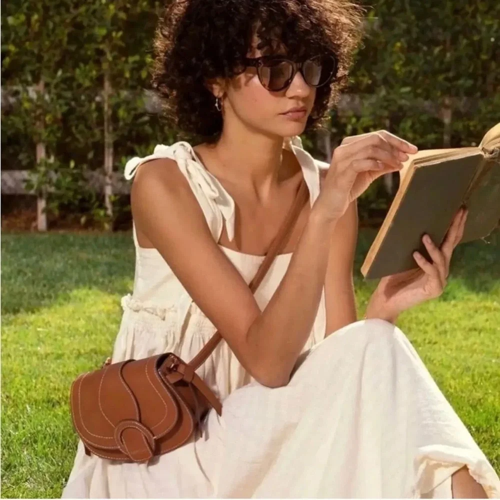 Rachel Zoe Edessi Vegan Leather Crossbody Belt Bag Purse Brown Saddle Bag‎ NEW